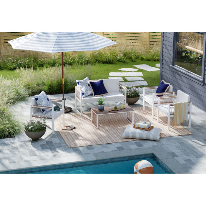 Sand & Stable Malaya Herringbone Power Loom Beige Indoor/Outdoor Patio